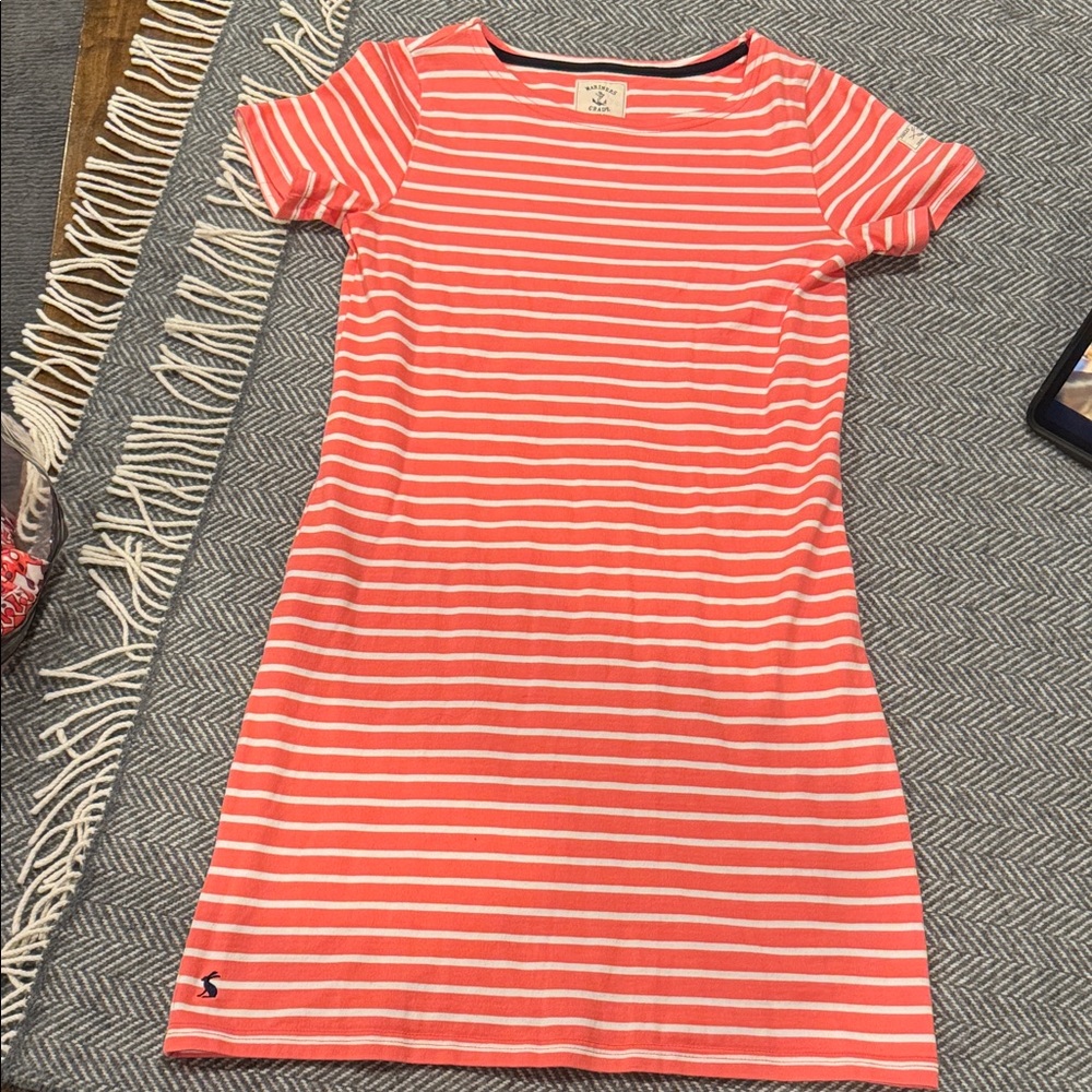 Joules Coral and White Striped Mini Dress